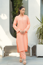 Peach Solid 2-Piece Shirt & Trouser Set