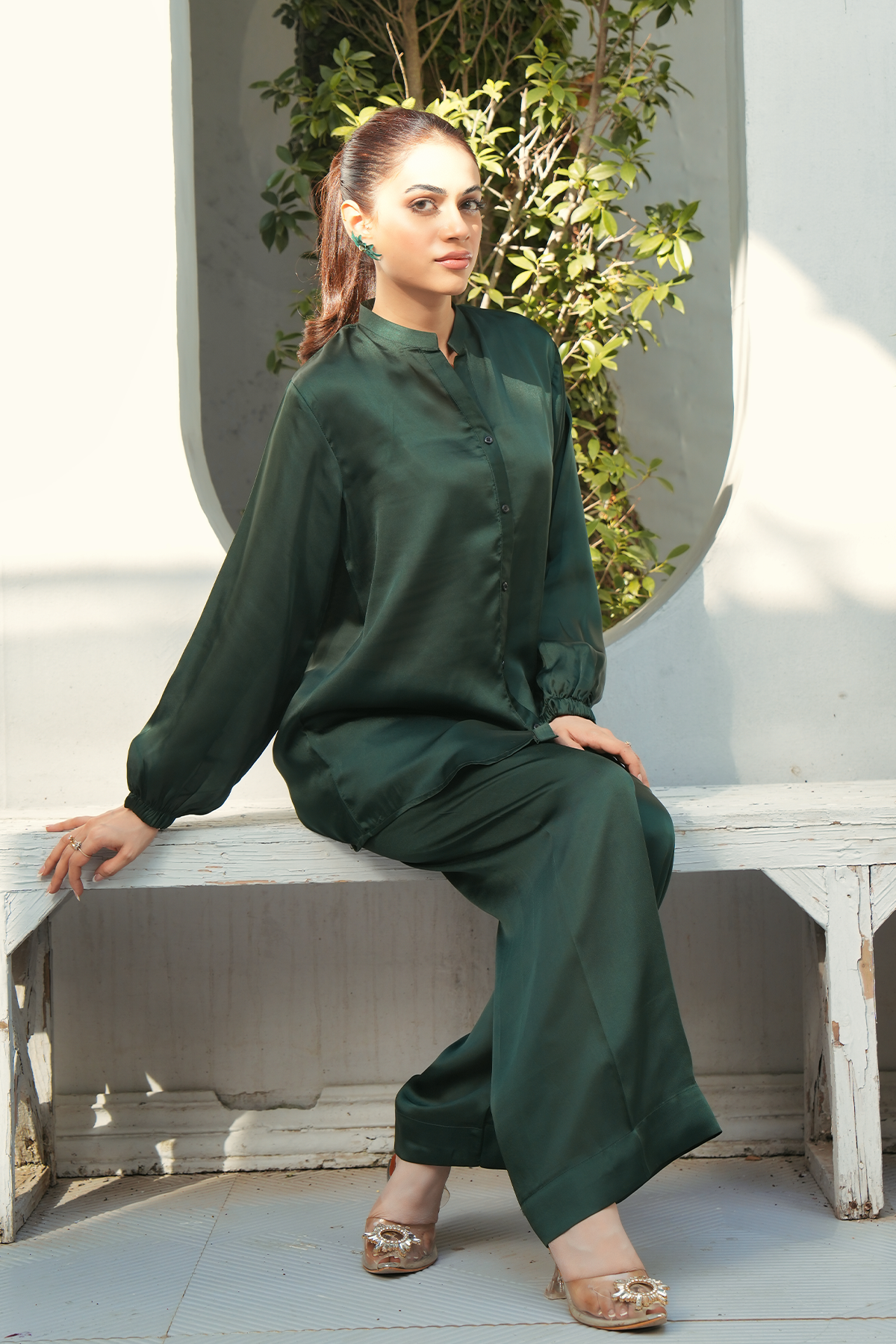 Deep Green Solid 2-Piece Shirt & Trouser Set