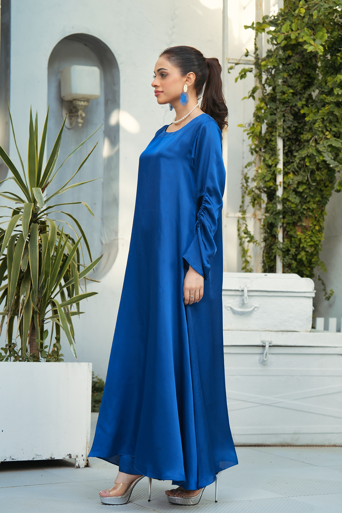 Sapphire Blue Solid 2-Piece Shirt & Trouser Set