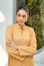 Beige Solid 2-Piece Shirt & Trouser Set