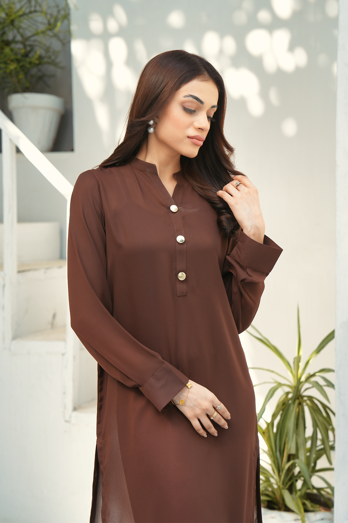 Chocolate Brown Solid 2-Piece Shirt & Trouser Set