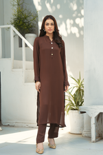 Chocolate Brown Solid 2-Piece Shirt & Trouser Set