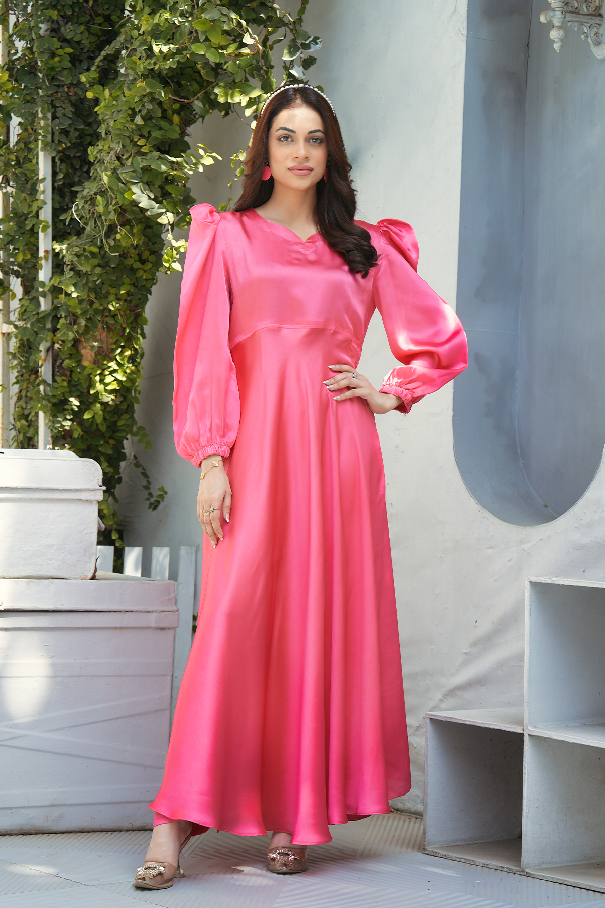 Peach Solid 2-Piece Maxxi & Trouser Set