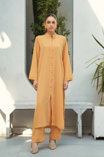 Beige Solid 2-Piece Shirt & Trouser Set