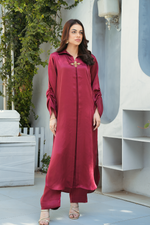 Velora Maroon Solid 2-Piece Shirt & Trouser Set