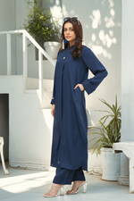 Blue Solid 2-Piece Shirt & Trouser Set