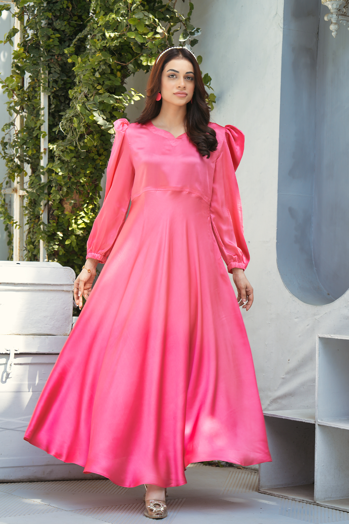Peach Solid 2-Piece Maxxi & Trouser Set