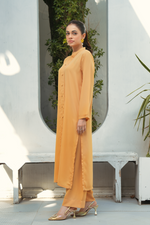 Beige Solid 2-Piece Shirt & Trouser Set