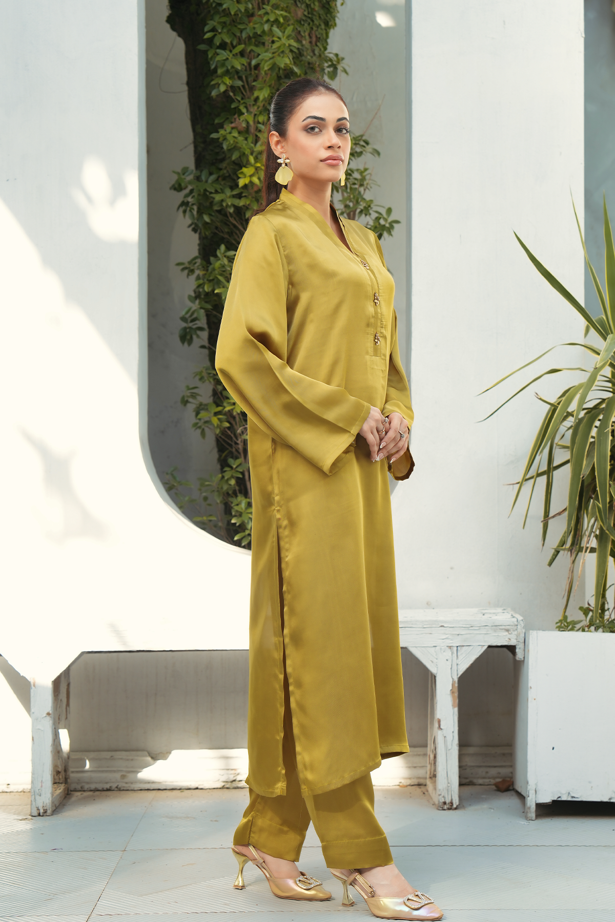 Olive Solid 2-Piece Shirt & Trouser Set