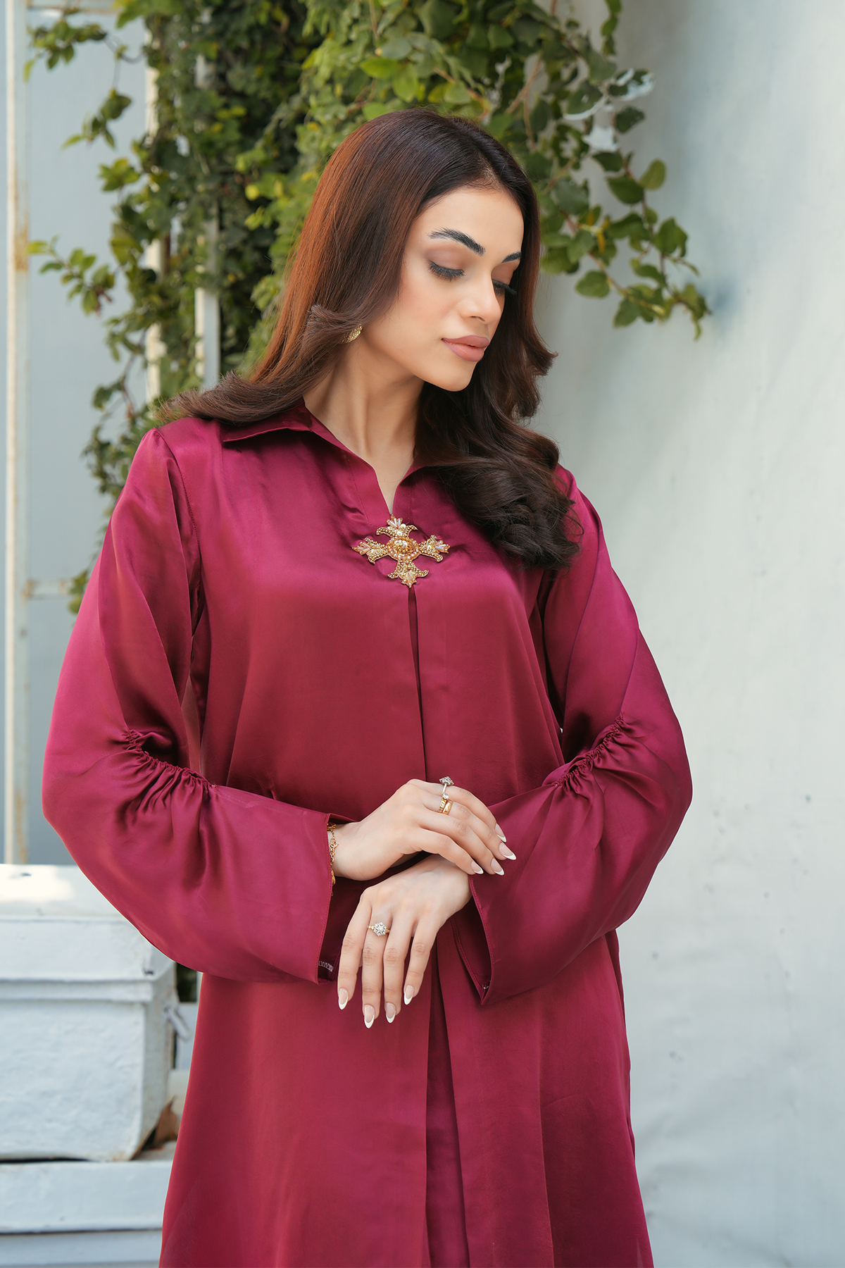Velora Maroon Solid 2-Piece Shirt & Trouser Set