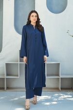 Navy Skim Solid 2-Piece Shirt & Trouser Set