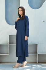 Navy Skim Solid 2-Piece Shirt & Trouser Set