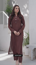 Chocolate Brown Solid 2-Piece Shirt & Trouser Set