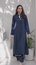 Blue Solid 2-Piece Shirt & Trouser Set