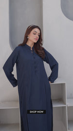 Navy Skim Solid 2-Piece Shirt & Trouser Set